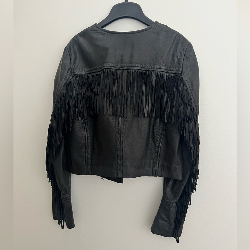 Banana Republic Black Leather Moto Fringe Jacket - Picture 5 of 6